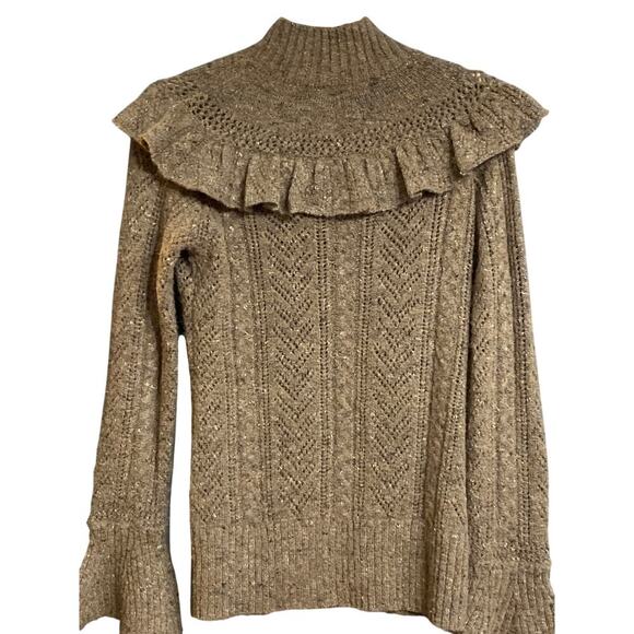 WILLOW & Clay wo size Small soft brown wool blend sweater ruffle accent EUC - Picture 11 of 14